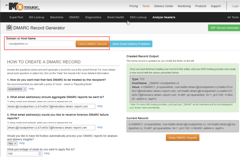 DMARC Record Generator - MxToolBox