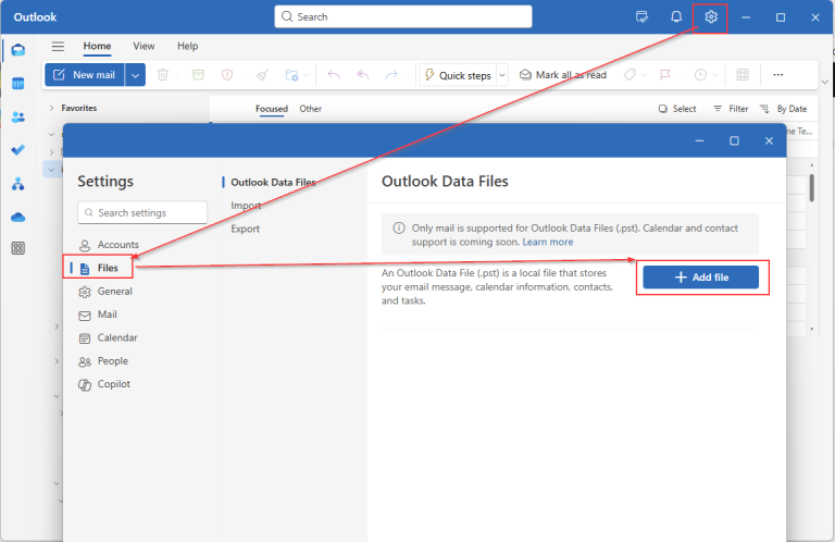 Outlook New - Podpora PST